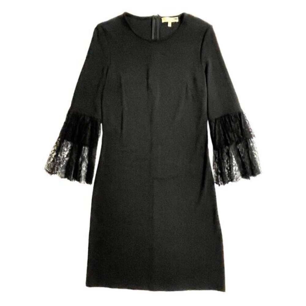 Michael Kors Collection Black Shift Mini Dress Lace Bell Sleeves SZ 2 $1,500